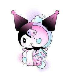 a cartoon character hugging another character with their head covered in hair and wearing a pink hat