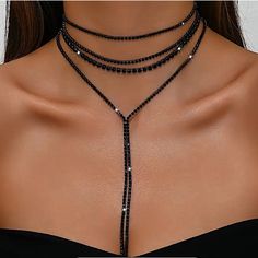 Questions? Leave A Comment Below! Wedding Choker Necklace, Jewelry Butterfly, Tie Necklace, Dark Home Decor, Dark Home, Black Choker, Black Necklace, Black Rhinestone, Lariat Necklace