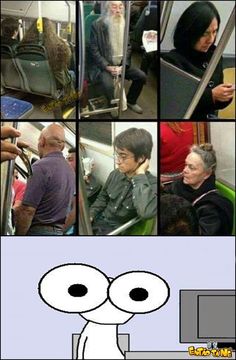 a collage of photos with people on the train and an image of a man looking at his cell phone