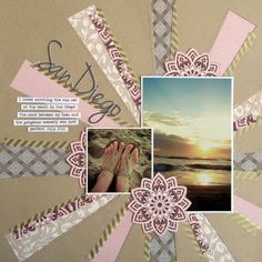 a scrapbook page with an image of someone's feet on the beach