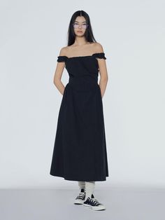 This elegant off-shoulder shirring long dress is a timeless addition to any wardrobe. The off-shoulder design adds a touch of romance and grace, while the shirred bodice provides a flattering fit that accentuates the waistline. The flowy skirt allows for movement and creates a silhouette that is both classic and contemporary. - Off-shoulder shirring long dress with a flattering silhouette.- Shirred bodice enhances the waist, while the long skirt adds an element of sophistication.- Versatile for formal events or as a stylish option for a night out.- Easy to accessorize with bold jewelry or keep simple for a minimalist look.- Made with quality fabric, combining comfort with elegance. Off Shoulder Dresses, Style Finder, Bold Jewelry, Flowy Skirt, Shoulder Design, Dress Ideas, Trendy Dresses, Long Skirt, Formal Event