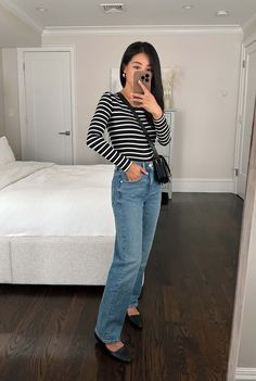 Mary Jane Outfit Casual, Marlene Jeans, Outfits With Mary Janes, Straight Jeans Outfit, Fashion Style Tips, Straight Leg Jeans Outfits, Wide Leg Jeans Outfit, Satin Slip Skirt, Jeans Petite