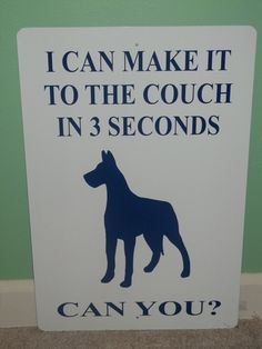 a sign that says, i can make it to the couch in 3 seconds can you?