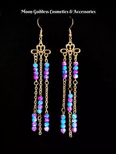 Goddess Gaea Earrings | eBay Long Photos, Blue And Lavender, Bijoux Fil Aluminium, Beaded Earrings Diy, The Titans, Wire Jewelry Designs, Earrings Inspiration, Handcrafted Artisan Jewelry, Handmade Wire Jewelry