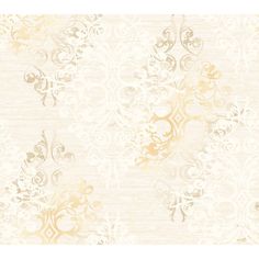 a beige and white wallpaper with an ornate design