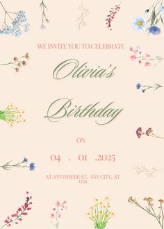 an image of a birthday card with flowers on the front and back of it, in pastel colors