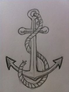 a drawing of an anchor with rope on it