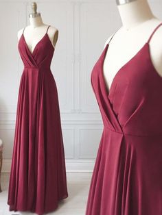 A Line V Neck Pleated Burgundy Long Prom Dresses, Floor Length Burgundy Formal Evening Graduation Dresses Burgundy Satin Dress, Prom Dress V Neck, V Neck Long Dress, Burgundy Bridesmaid Dresses Long, Burgundy Evening Dress, Dresses Burgundy, Burgundy Prom, Burgundy Bridesmaid, V Neck Prom Dresses