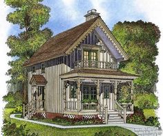 this is an artist's rendering of the cottage style house plans for small homes