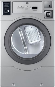 the front view of a washing machine with its door open and buttons on it's side