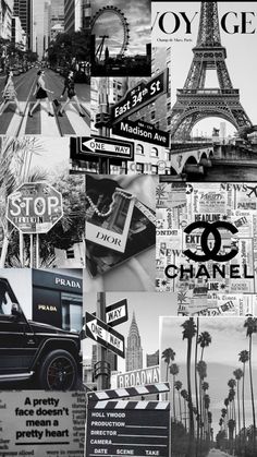 collage of black and white photos with the eiffel tower