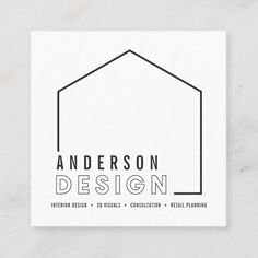 a white business card with the words anderson design in black and white on top of it