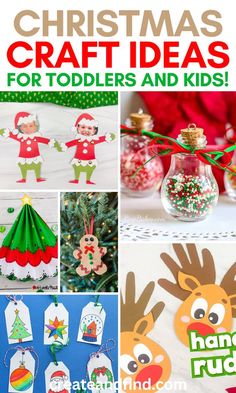 Collage of Christmas crafts for kids to make for toddlers, preschool, kindergarten, and elementary school kids, including ornaments, handprint crafts, gifts, and more. Easy Christmas Arts And Crafts, Christmas Crafts And Activities, Toddler Christmas Crafts, Creative Christmas Crafts, Christmas Wreath Craft, Easy Toddler Crafts, Crafts For Toddlers, Handprint Christmas, Easy Christmas Ornaments