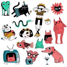 an image of cartoon animals and cats