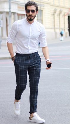 Chic Menswear, Men Formal Outfit, Fashion Cowok, Jodhpuri Suit, Dapper Outfit, Pants Outfit Men, Formal Men Outfit, Checkered Pants, Men Fashion Casual Shirts