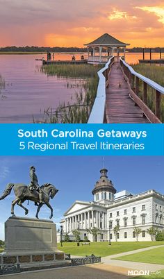 the south carolina getaways 5 regional travel itineries are in this postcard