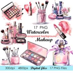 watercolor makeup clipart set