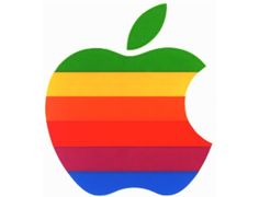 an apple logo with rainbow stripes on it