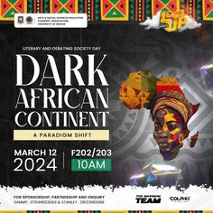 a poster for dark african continent with an image of a woman's face on it