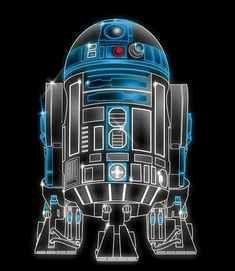 a star wars r2d2 robot is shown in the dark