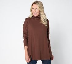 A cold-weather wardrobe staple, this turtleneck swing tunic will keep you warm and cozy while still looking stylish. A high-low hem and side slits provide added flair. From BEAUTIFUL by Lawrence Zarian. Tunic Sweater, High Low Hem, Sweater Fashion, Warm And Cozy, Wardrobe Staples, Cold Weather, Mock Neck, High & Low, High Low