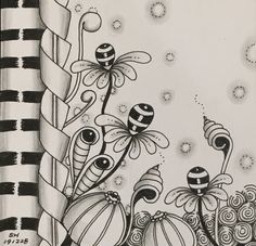 a black and white drawing of some flowers