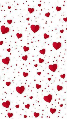 many red hearts are scattered on a white background with tiny dots in the shape of hearts