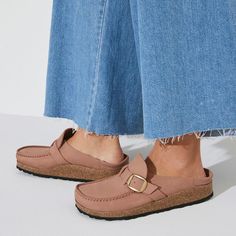 Buckley Nubuck Leather Birkenstock Buckley Outfit Women, Fall Leather Mules With Suede Lining, Leather Mules With Suede Lining For Work, Casual Suede Clogs With Leather Footbed, Spring Brown Clogs With Suede Lining, Casual Suede Mules With Cork-bed Midsoles, Everyday Suede Mules With Leather Footbed, Leather Clogs With Buckle Closure For Fall, Casual Fall Mules With Buckle Closure