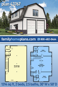 two story house plan with 3 car garage and living area in the back ground level