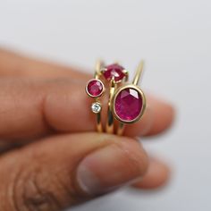 Everyday Diamond Ring, Ruby Ring Designs, Cute Promise Rings, Stackable Birthstone Rings, Helix Jewelry, Ruby Rings, Family Jewellery, Alternative Engagement Rings