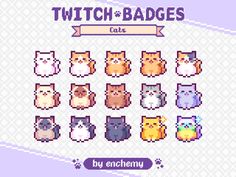 the game's characters are pixeled in different colors and sizes, including cats