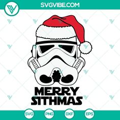 a star wars christmas svg file with a storm trooper wearing a santa claus hat