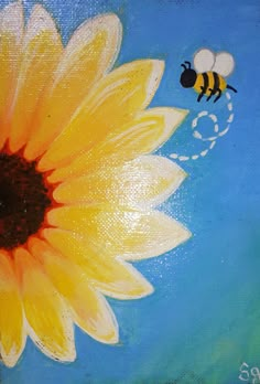 a painting of a sunflower with a bee on it