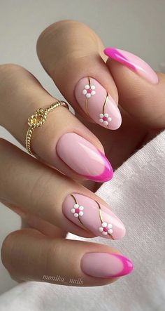 Unghie Sfumate, Pink Chrome Nails, Daisy Nails, Summery Nails, Floral Nails