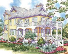 this is an artist's rendering of a victorian style house with porches and balconies