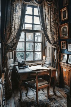 an old fashioned desk in front of a window