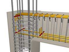 an image of a metal structure with yellow pipes