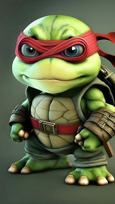 a cartoon turtle with a red mask on