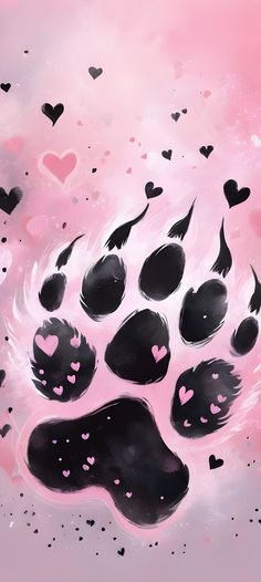 an animal's paw with hearts flying around it