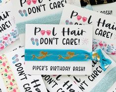 several birthday cards with words on them and ribbons tied to the back of each card