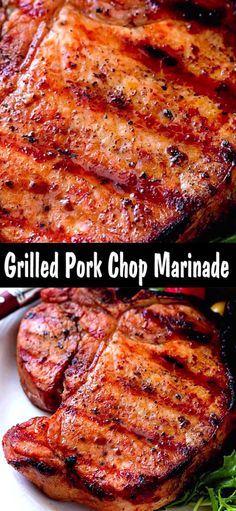 grilled pork chop marinade on a white plate