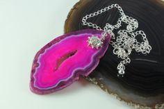 Electric Pink Agate Necklace Agate Druzy Slice by AliraTreasures, $47.00 Pink Agate, Modern Jewelry