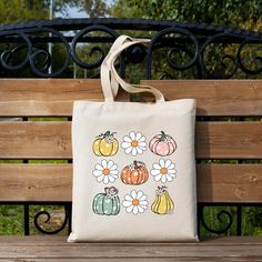 Cutest Pumpkin In The Patch Canvas Tote Bag On Bench Fall Outings, Cutest Pumpkin In The Patch, Autumn Walk, Eco Friendly Accessories, Fall Feels, Crisp Autumn, Cute Pumpkin, Trendy Tee, Pumpkin Design