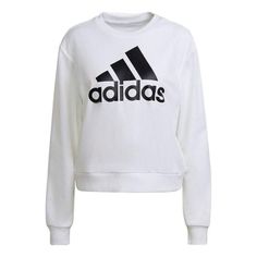 (WMNS) adidas Essentials Logo Loose Sweatshirt 'White' HD1783 Adidas Sportswear Sweatshirt, Adidas Logo Sweatshirt For Sports Season, Adidas Logo Sweatshirt For Sports, Adidas Logo Sportswear Sweatshirt For Sports Season, Adidas Sporty Relaxed Fit Sweatshirt, Adidas Relaxed Fit Sporty Sweatshirt, Spring Adidas Logo Sportswear Sweatshirt, Adidas Logo Sportswear Sweatshirt For Spring, Casual Adidas Moisture-wicking Sweatshirt