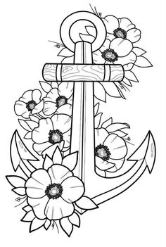 an anchor with flowers on it