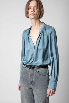 Zadig & Voltaire | Tink Relaxed Fit Satin Tee – Shop BC2 Long Tee, Satin Shirt, Satin Blouse, Leather Trousers, Button Up Blouse, Zadig And Voltaire, Satin Dress, Long Blouse, Womens Tunics