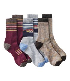 Designed to provide generous comfort on long hikes, this set of three hiking socks features responsibly-sourced Merino wool that's warm, breathable and naturally resists odor. Performance fit for no slipping, bunching or blisters. 57% Merino wool, 41% nylon, 2% spandex. Machine wash and dry. Medium cushioning underfoot for all-day comfort. Made with a warm, moisture-wicking Merino wool blend that's naturally odor-resistant. Seamless construction feels ultrasmooth and won't chafe. Made in Maine. Comfortable Anti-odor Hiking Socks, Hiking Socks Smartwool, Non-slip Comfortable Outdoor Socks, Hiking Socks L.l.bean, Playful Non-slip Cotton Socks, Hiking Socks, Ll Bean, Sock Gifts, Mid Calf