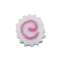 a pink and white object with the letter g on it's side, against a white background