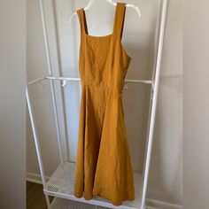 Yellow Linen Dress, Excellent Condition. Beautiful Dress Sleeveless Pinafore Dress For Summer Workwear, Casual A-line Fitted Pinafore Dress, Summer Workwear Pinafore Dress, Fitted A-line Midi Dress Unlined, Fitted Summer Workwear Pinafore Dress, Summer Workwear Fitted Pinafore Dress, Fitted Pinafore Dress For Summer Workwear, Fitted Summer Pinafore Dress For Work, Fitted A-line Pinafore Dress