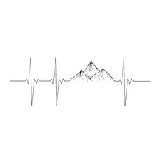 a line drawing of a mountain with a heart beat